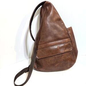 Vtg LL Bean Ameribag? Leather Healthy Back Crossbody Sling Bag Backpack 12"x18"